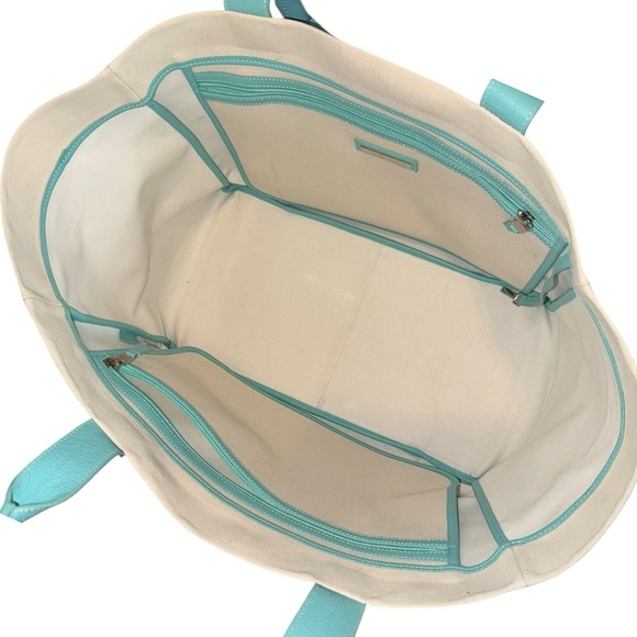 TIFFANY & CO Large Tiffany Blue/Natural Canvas Leather Trim Canvas Tote Bag - Picture 7 of 14